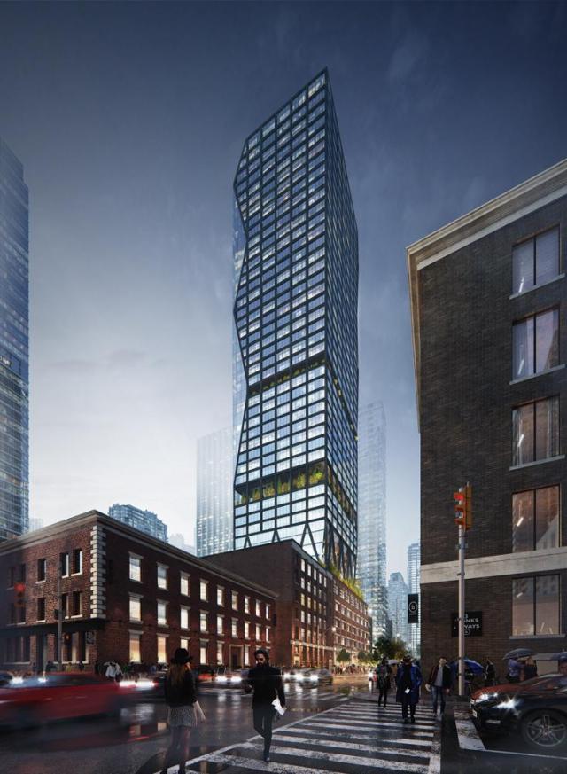 Rendering of 263 Adelaide Condos building exterior and surrounding street area.