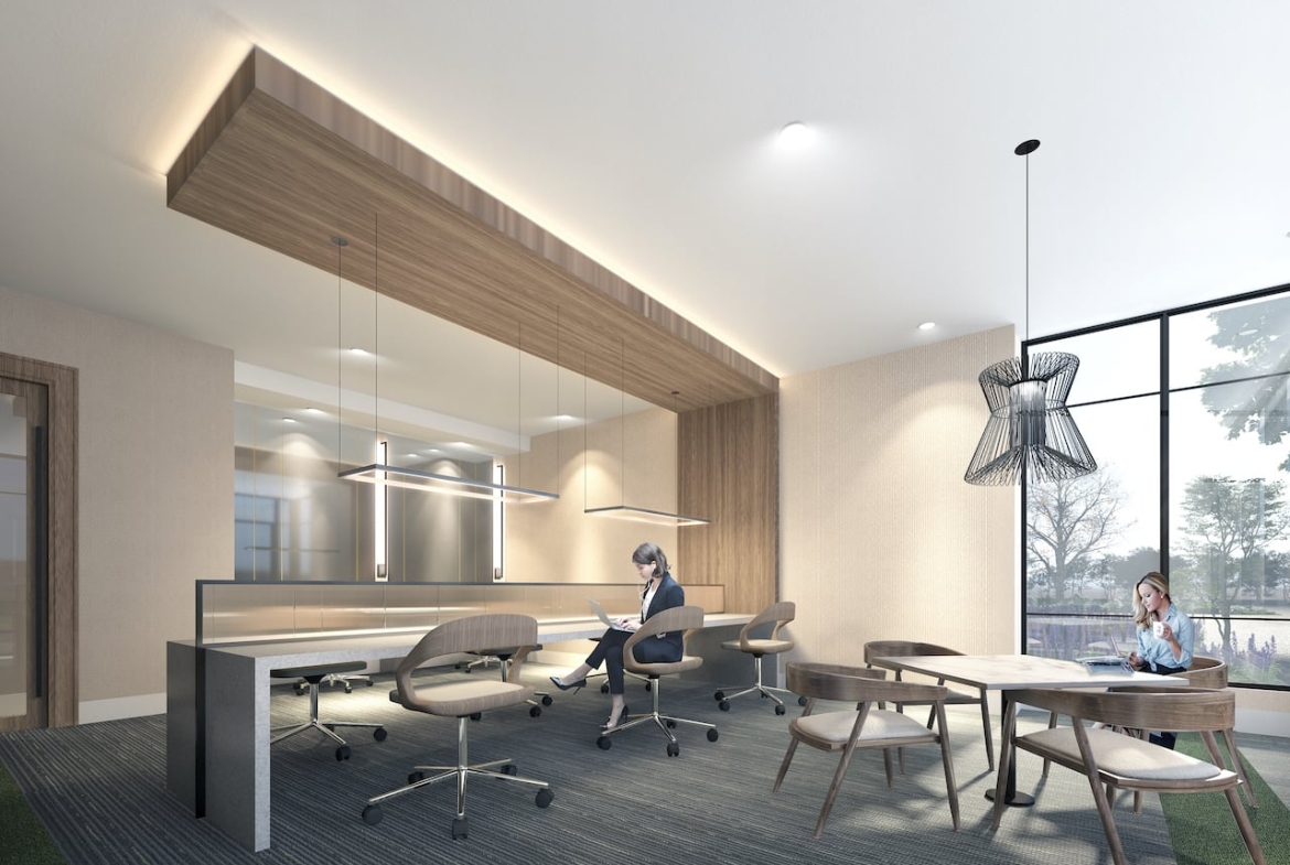 Rendering of The Addington Condos co-working room
