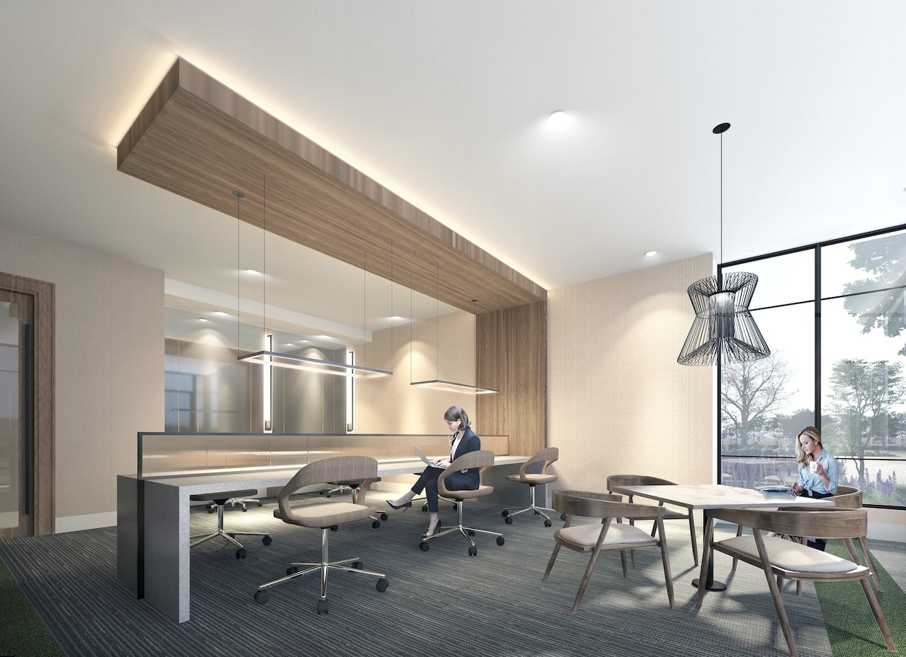 Rendering of The Addington Condos co-working room