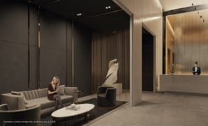 Rendering of Prime Condos lobby furnished with Versace