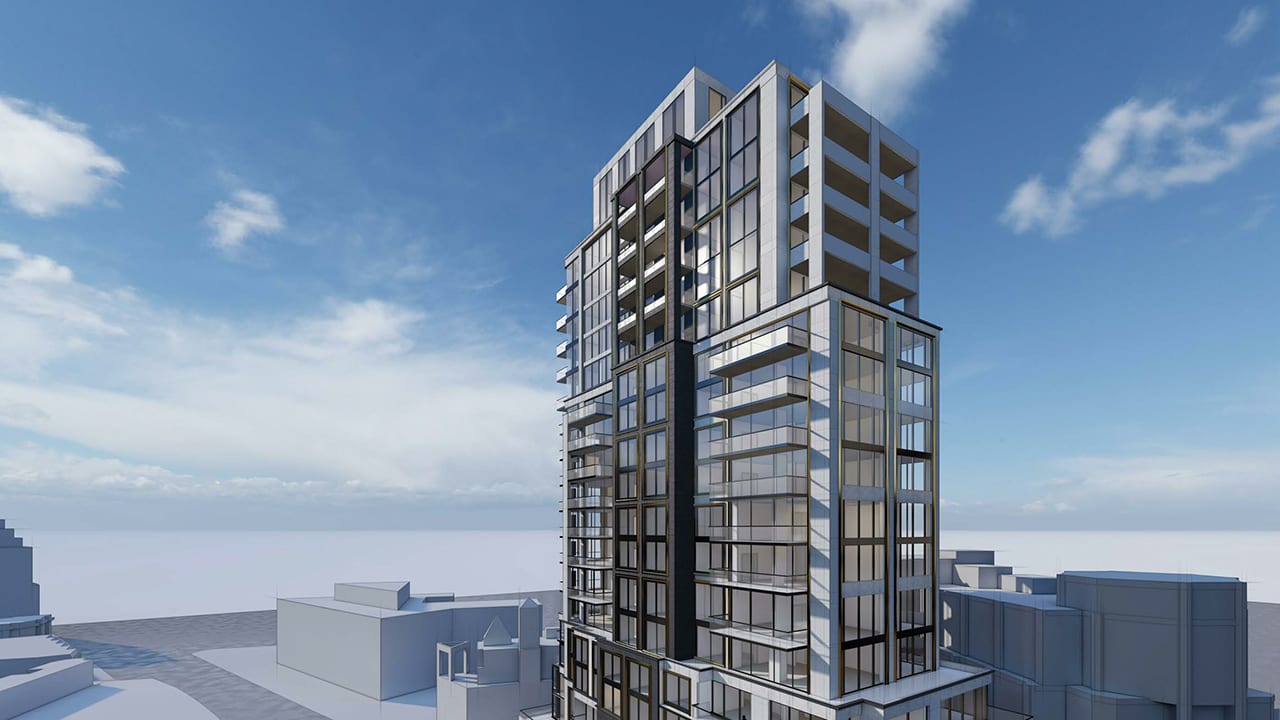 Rendering of 100 Davenport Condos exterior angled view