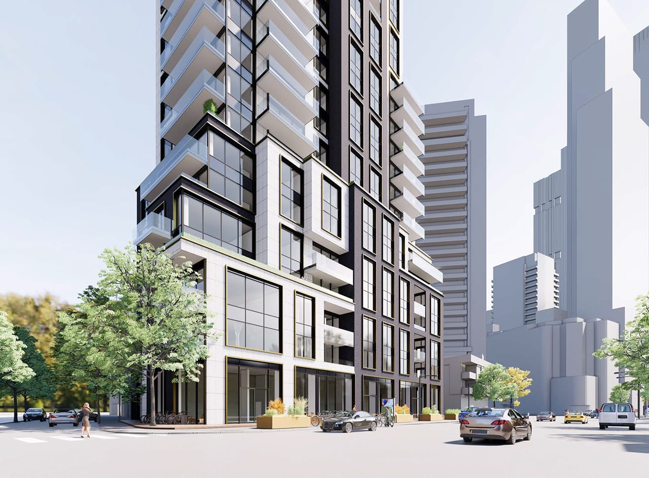 Rendering of 100 Davenport Condos exterior lower level and streetscape