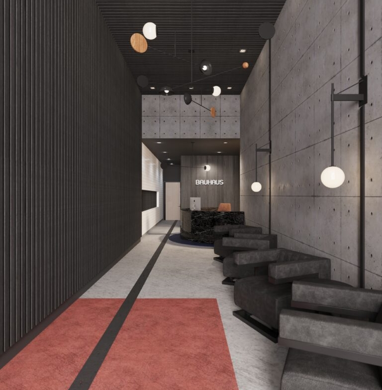 Rendering of Bauhaus lobby