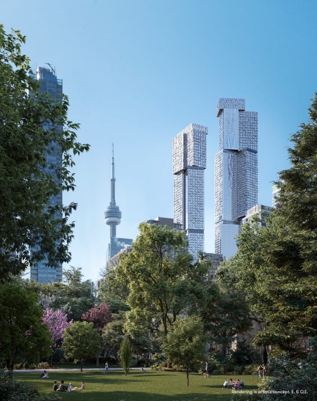 Rendering of Forma Condos exterior view from garden of osgoode hall