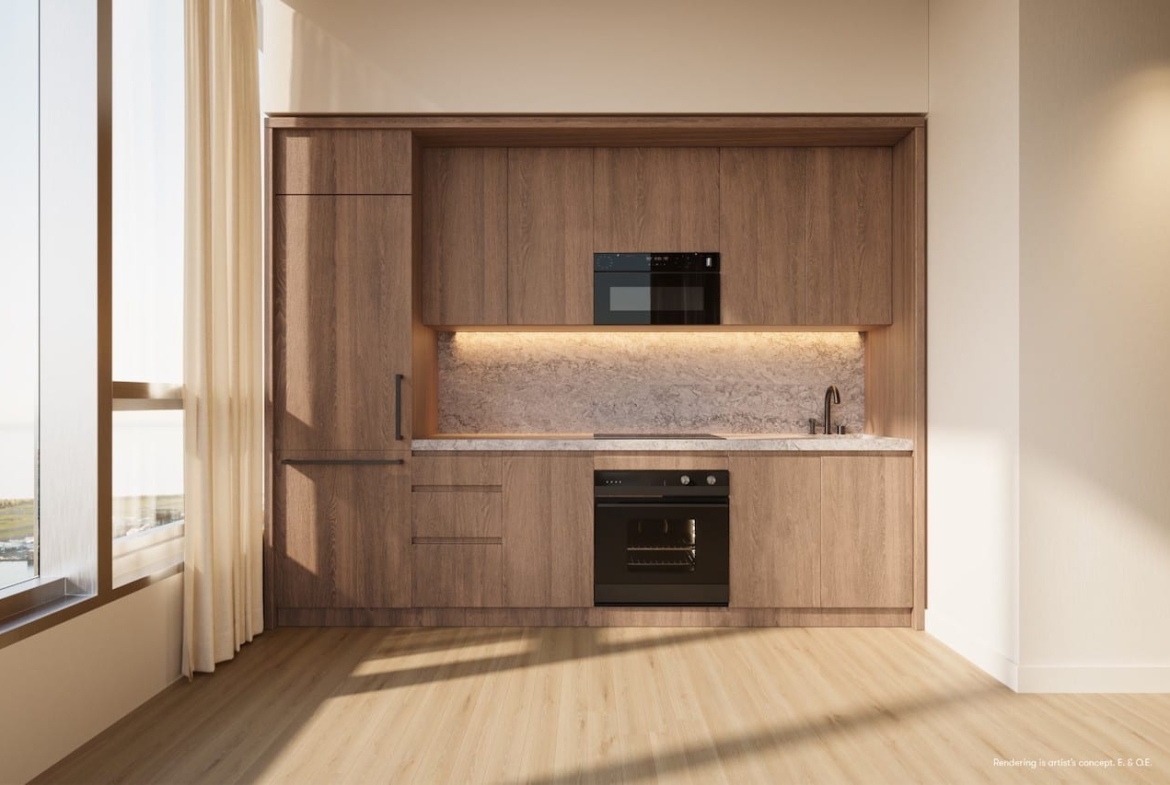 Rendering of Forma Condos standard suite interior kitchen medio