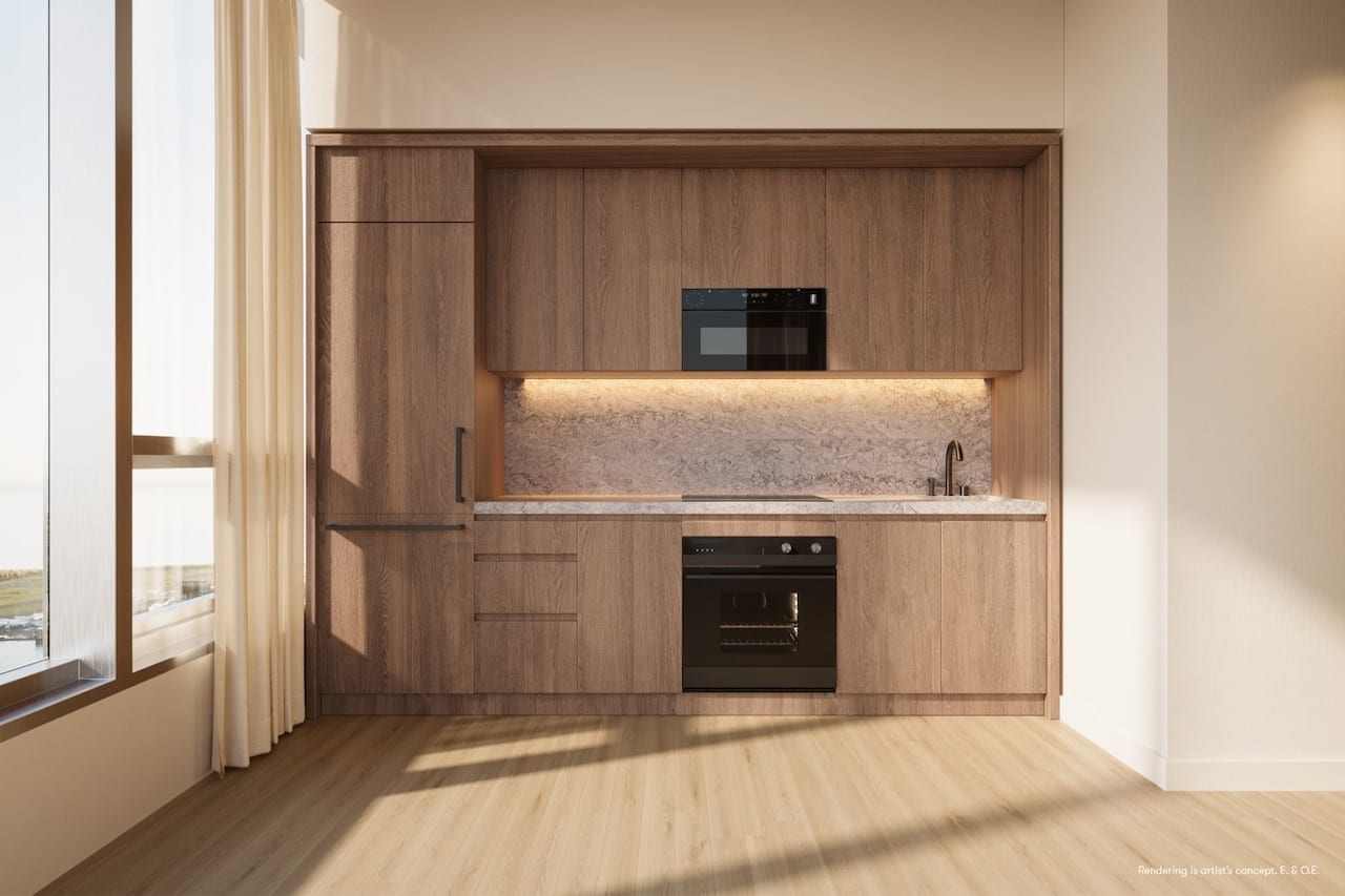 Rendering of Forma Condos standard suite interior kitchen medio