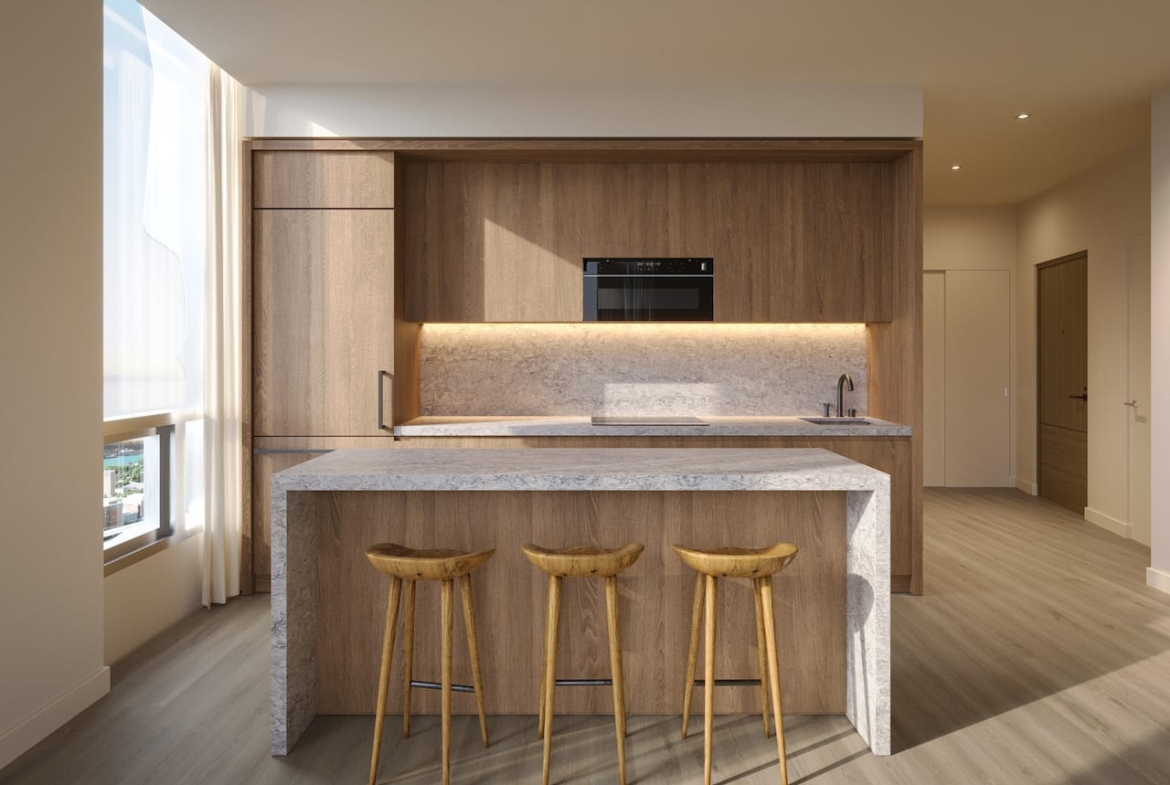 Rendering of Forma Condos suite interior upgraded kitchen medio