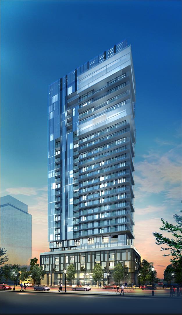 Rendering of Nautique Lakefront Residences exterior at dusk