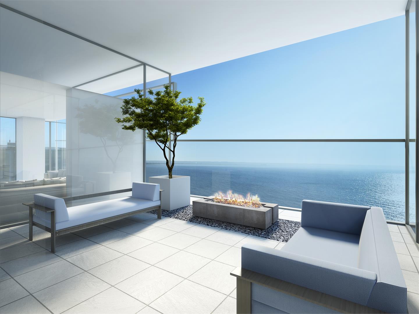 Rendering of Nautique Lakefront Residences observation deck with fire pit