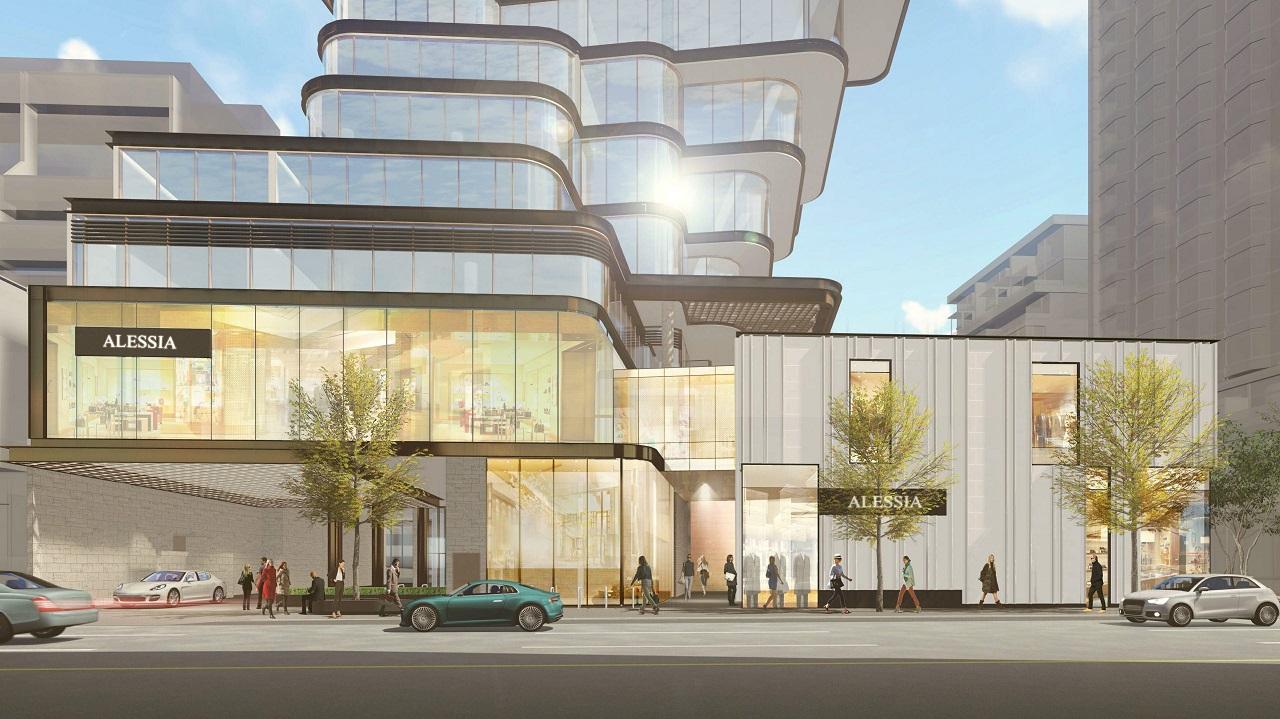 Rendering of 33 Avenue Road Condos entrance during the day.