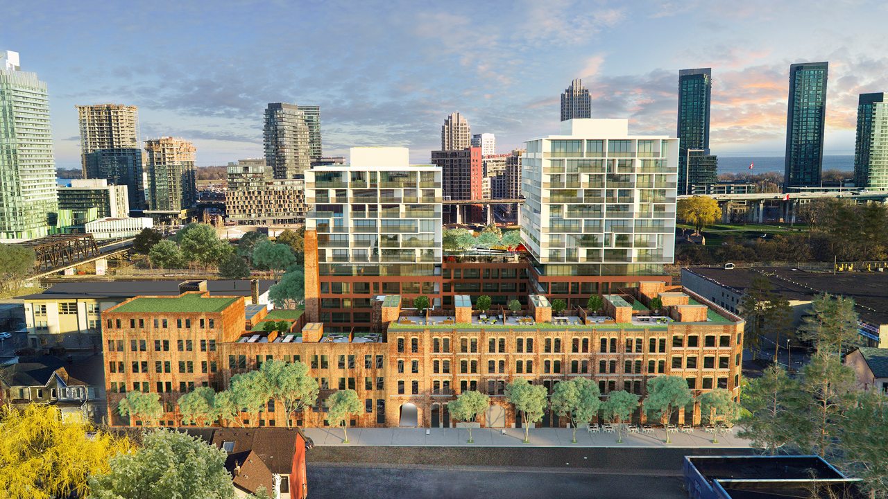 West Condos rendering of building exterior and surrounding area