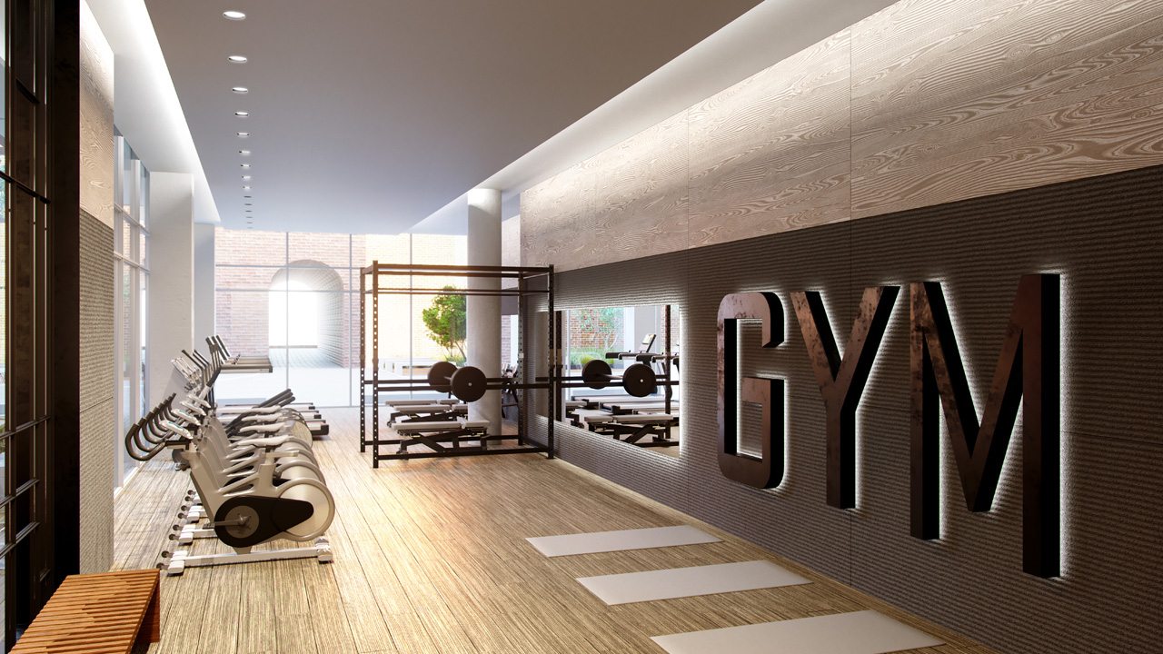 West Condos rendering of indoor gym area and equipment