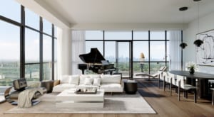 Rendering of Upper East Village the The Leaside Collection suite living room.
