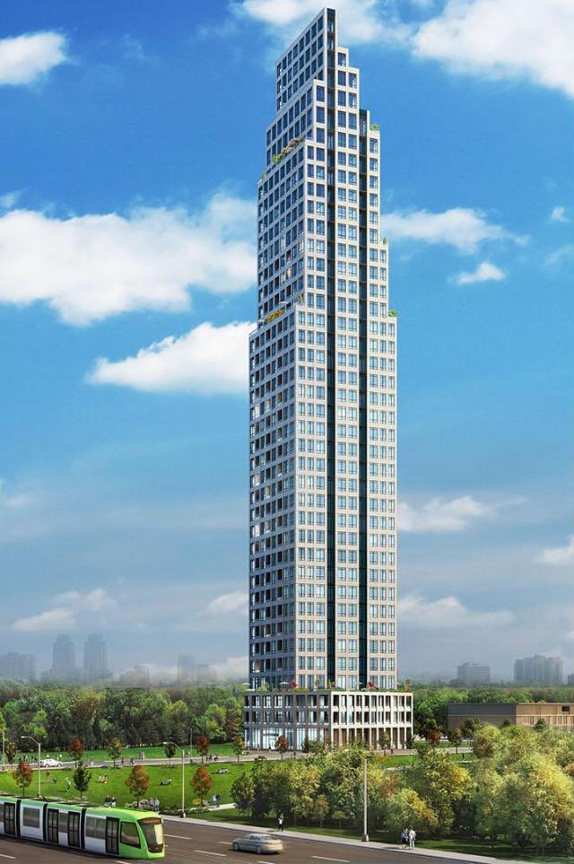 Rendering of Edge Towers building exterior full view.