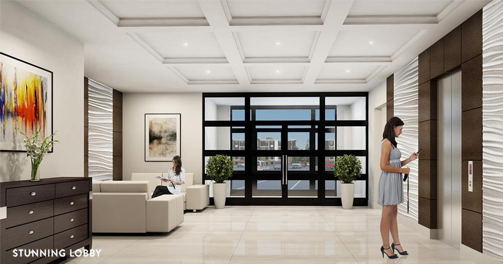 Rendering of Platinum Condos interior lobby.
