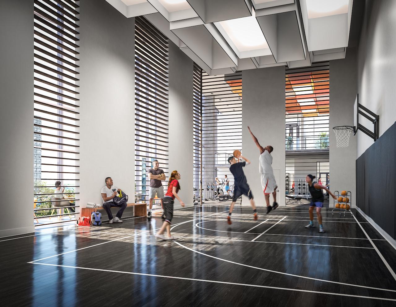 Interior rendering of Wesley Tower's gym / fitness centre.
