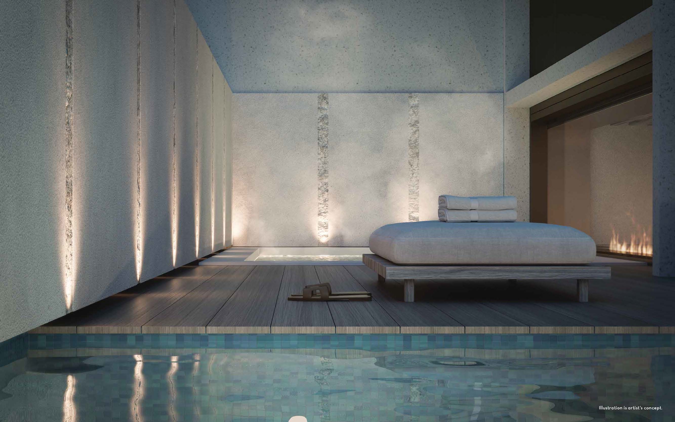 Rendering of 50 Scollard Yorkville Condos lounger by the indoor pool