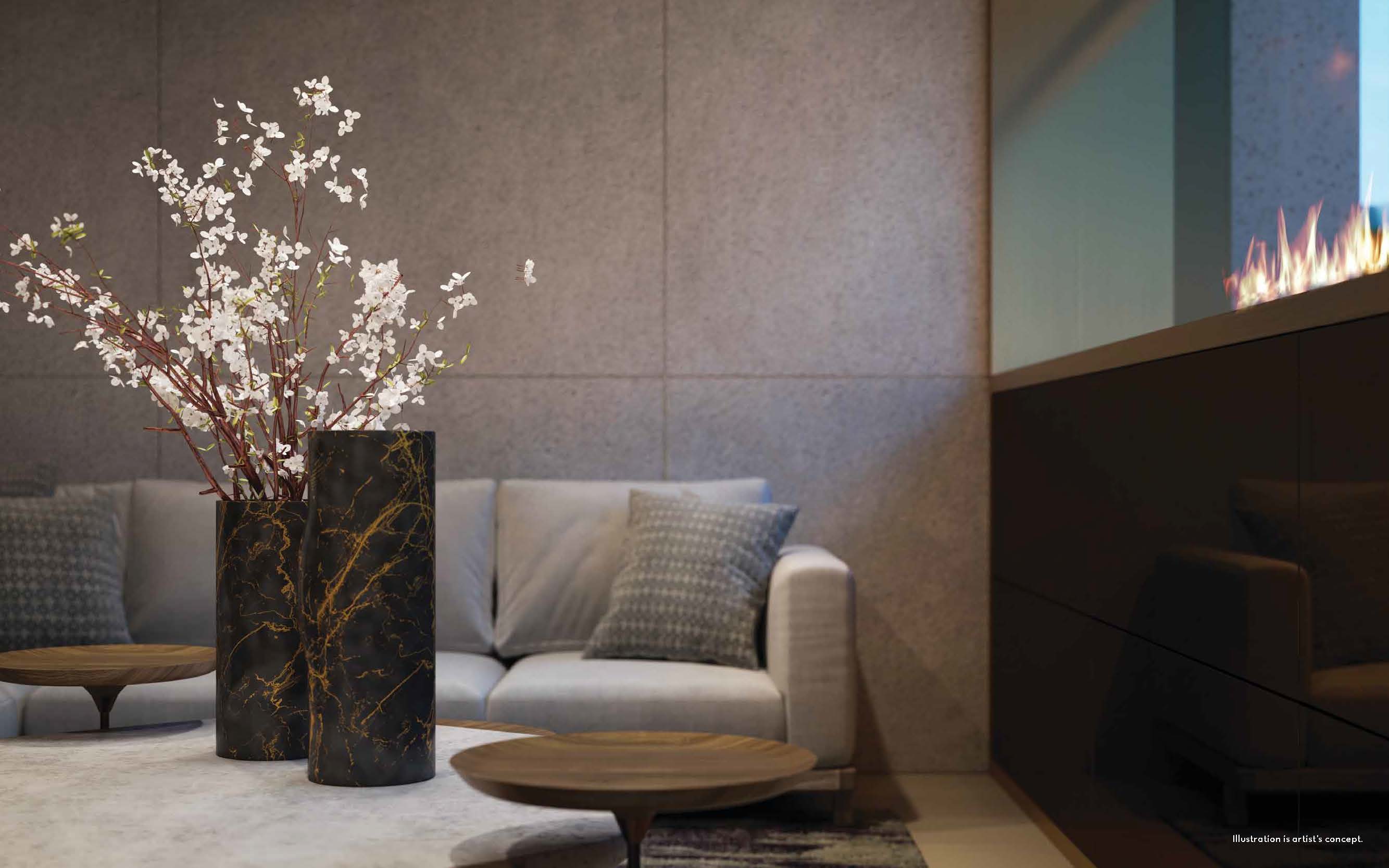 Rendering of 50 Scollard Yorkville Condos seating with luxurious decor