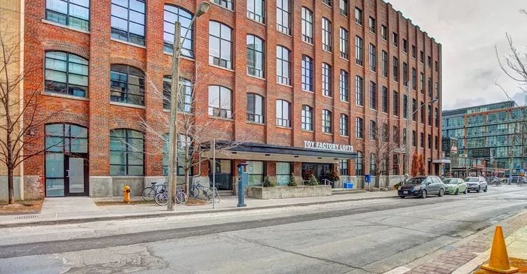 Exterior image of the Toy Factory Lofts in Toronto