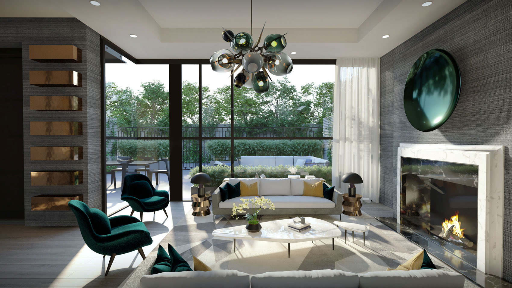 Interior rendering of 36 Birch Condos unit living room.