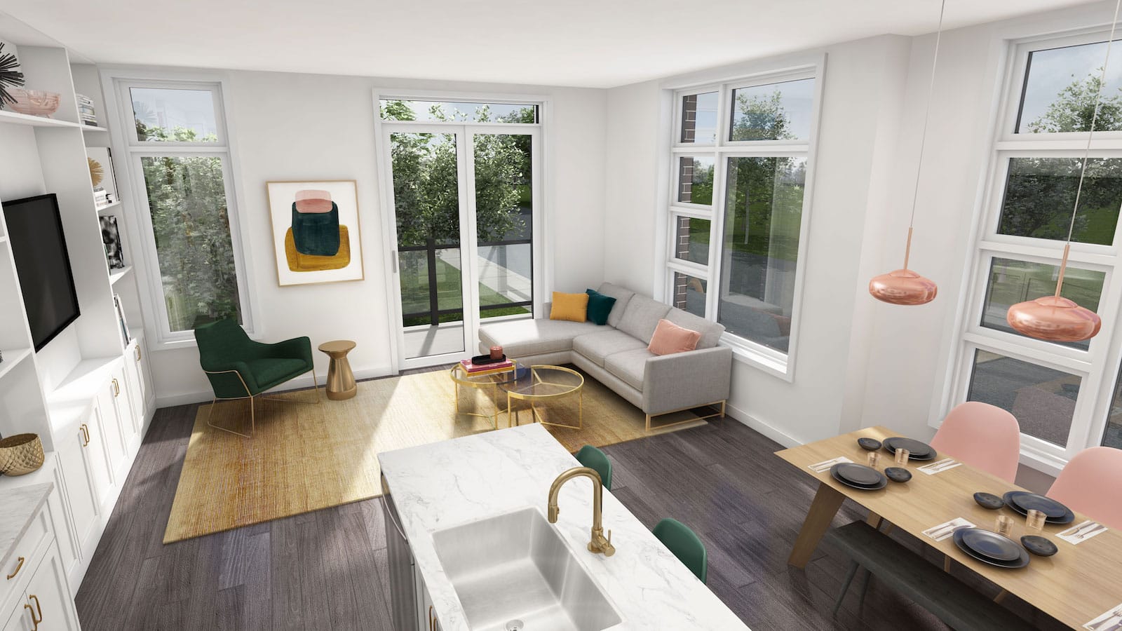 NuTowns Interior Rendering of Living Room Area