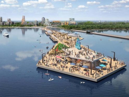 Rendering of Lakeview Village pier and waterfront
