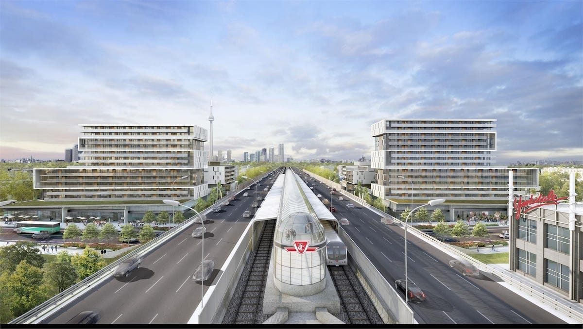 Exterior Rendering of The Yorkdale Condos and Transit