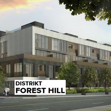 Distrikt Forest Hill Condos Building Exterior with Logo Overlay