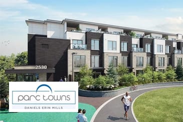 Exterior Rendering of Parc Towns with Logo Overlay