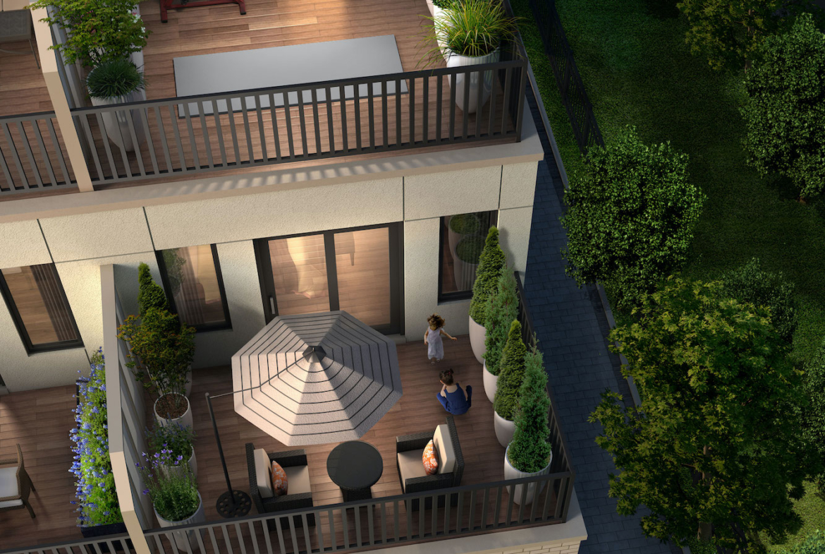 Rendering of Bartley Towns balcony from aerial point of view