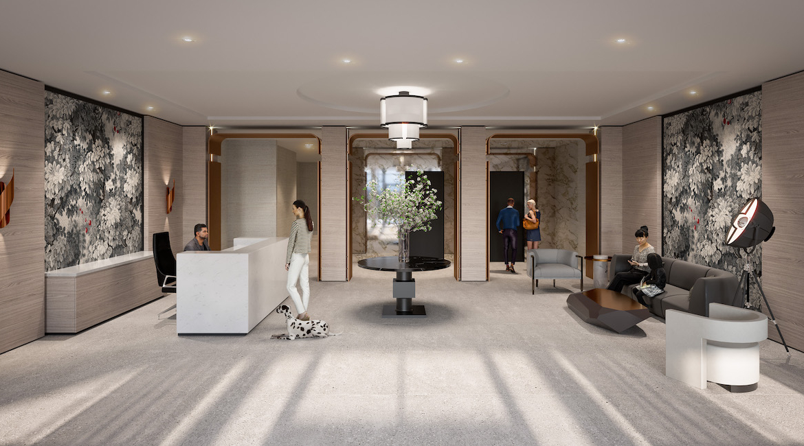 Rendering of The Dylan Condos lobby.