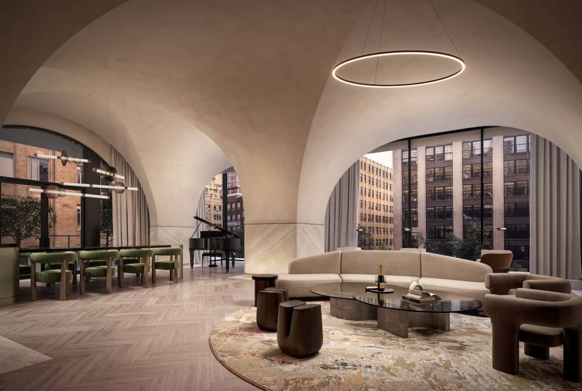 Rendering of 101 Spadina event lounge and dining with grand piano