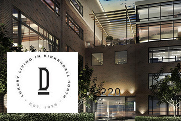 Exterior Rendering of Dundurn Lofts with Logo Overlay