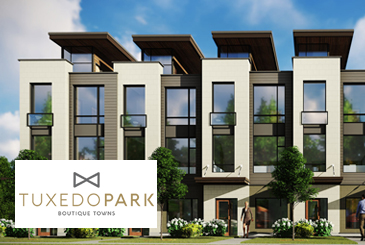 Exterior Rendering of Tuxedo Park Boutique Towns with Logo Overlay