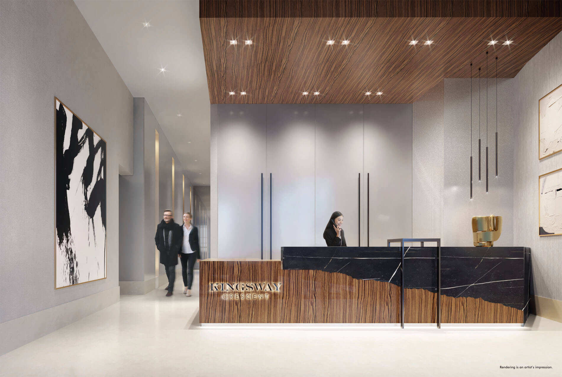 Rendering of Kingsway Crescent Condos lobby with concierge.