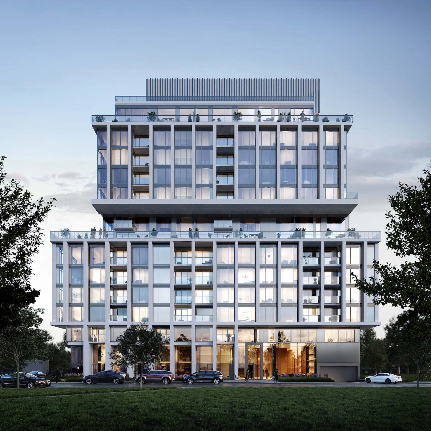 Full-view Exterior Rendering of Rise at Stride Condos