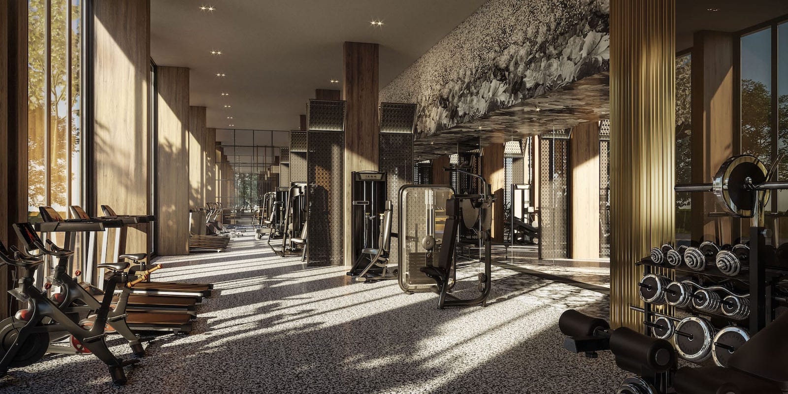 Gym rendering of Distrikt Trailside condos.