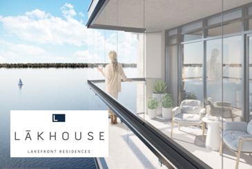 Rendering of Lākhouse Condos Lake View with Logo Overylay