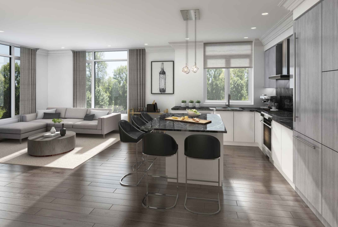 Rendering of 11 Altamont Towns suite kitchen and dining.