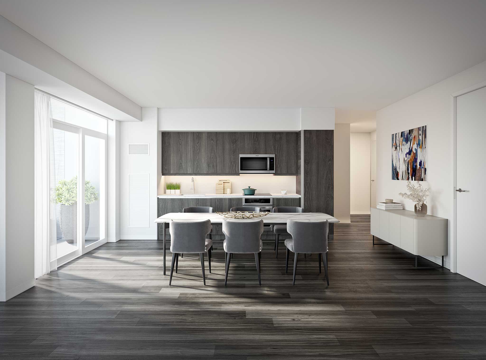 Rendering of Empire Quay House Condos suite kitchen.