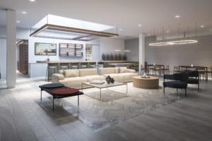 Rendering of Empire Quay House Condos party room with no people.