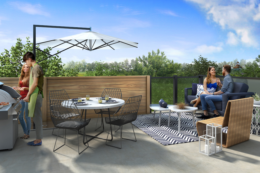 Patio rendering of Frenchman's Bay townhouse unit.