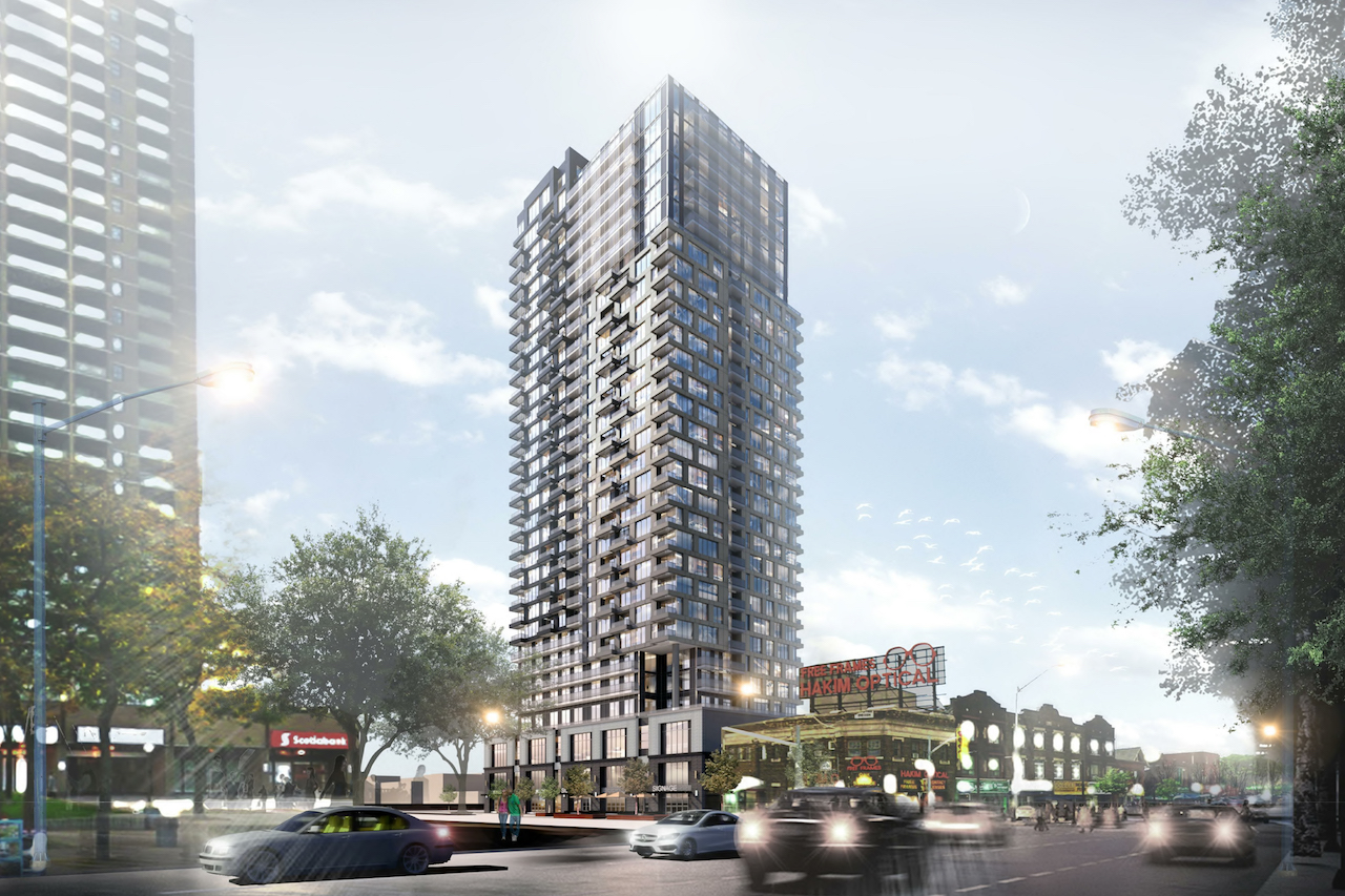 Rendering of Linx Condos exterior full view during the day.
