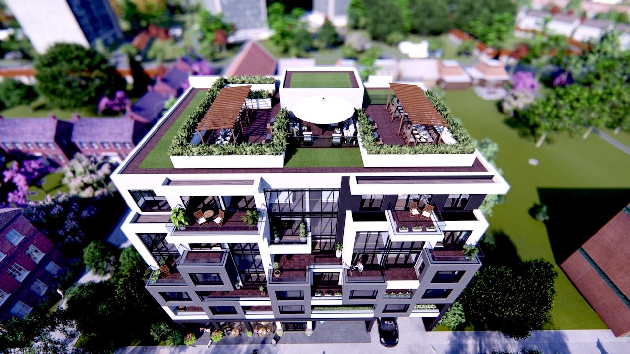 Top-down exterior rendering of Nahid on Broadview