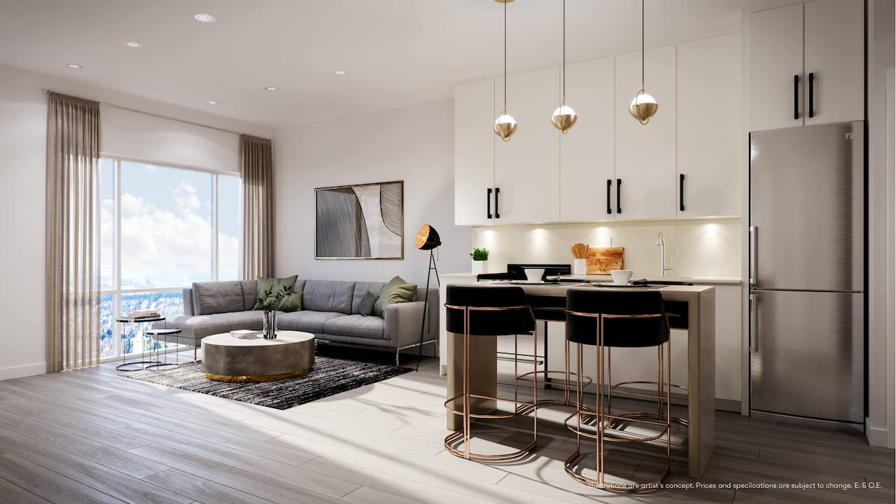Rendering of Connectt Condos suite living room.