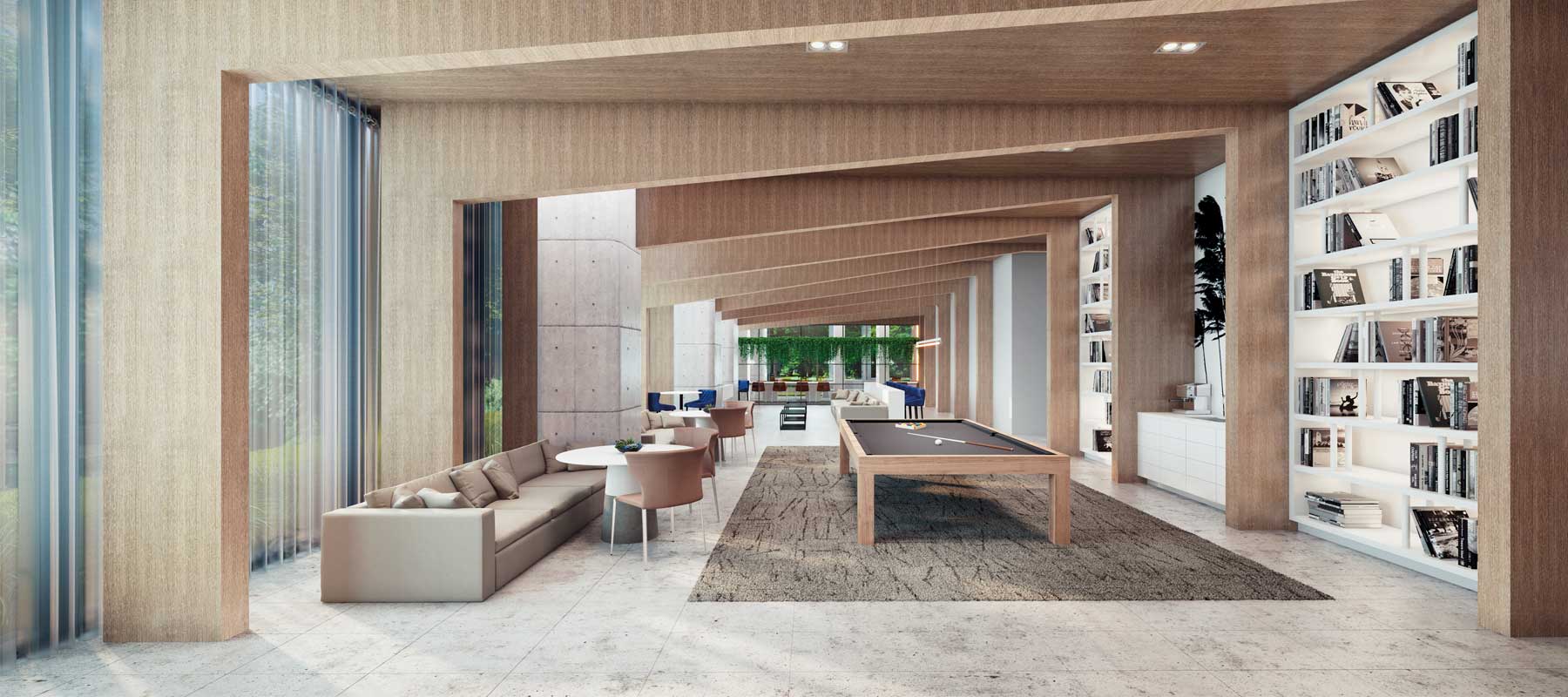Party room rendering of Sixty-Five Broadway Condos.