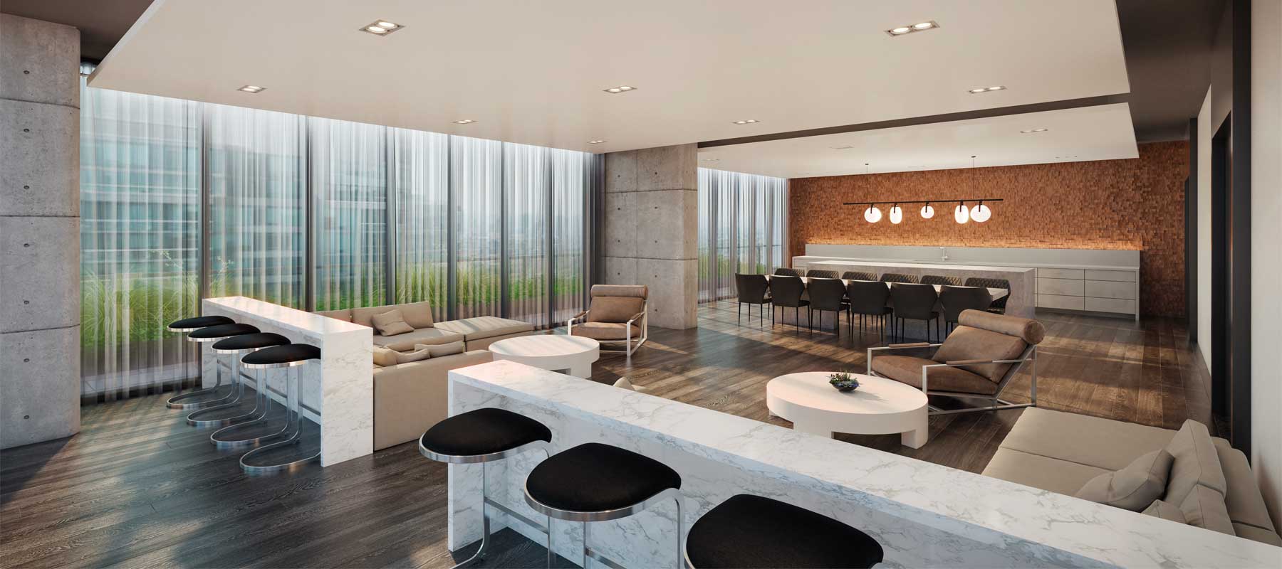 Lounge rendering of Sixty-Five Broadway Condos.
