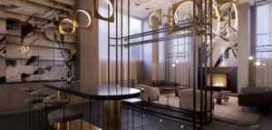 Rendering of Universal City 3 Condos party room.