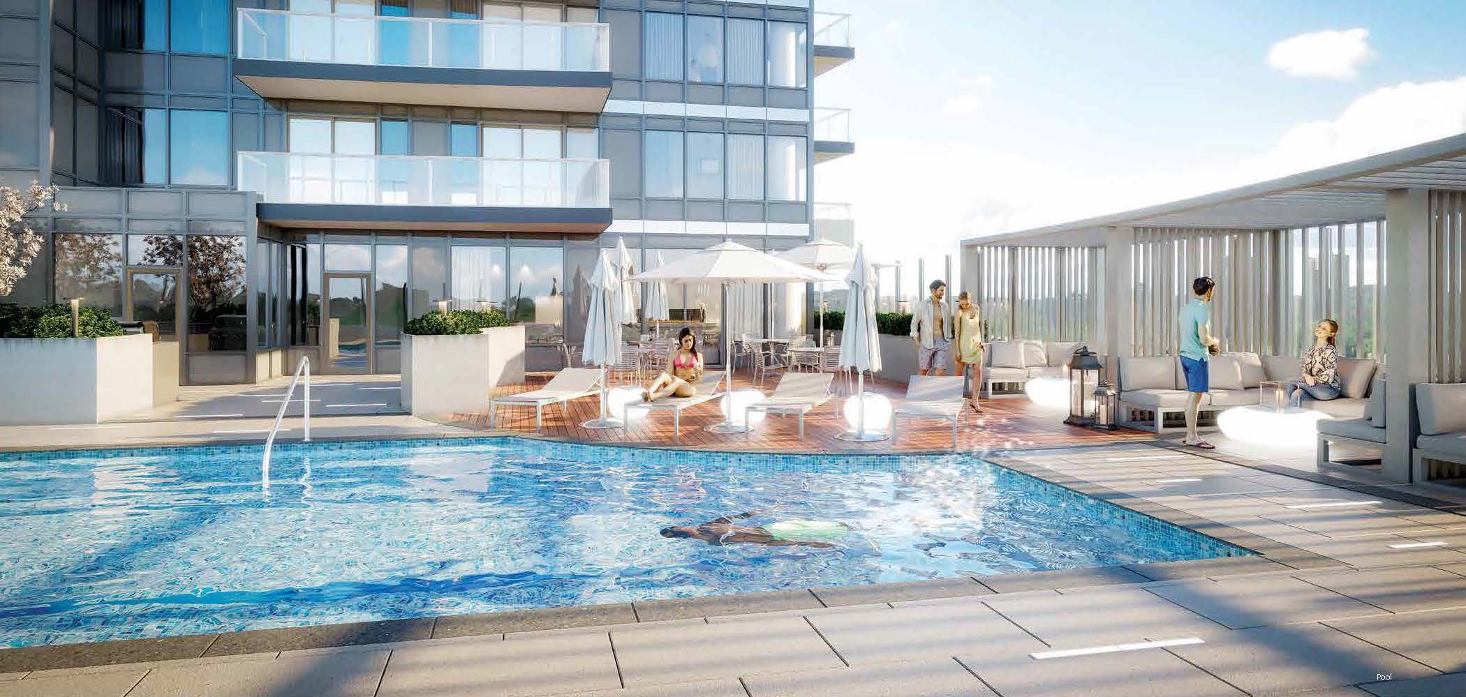 Rendering of Universal City 3 Condos outdoor swimming pool.
