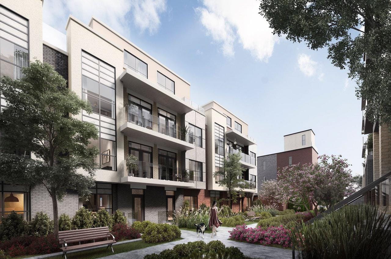 Exterior courtyard rendering of Clanton Park Towns.